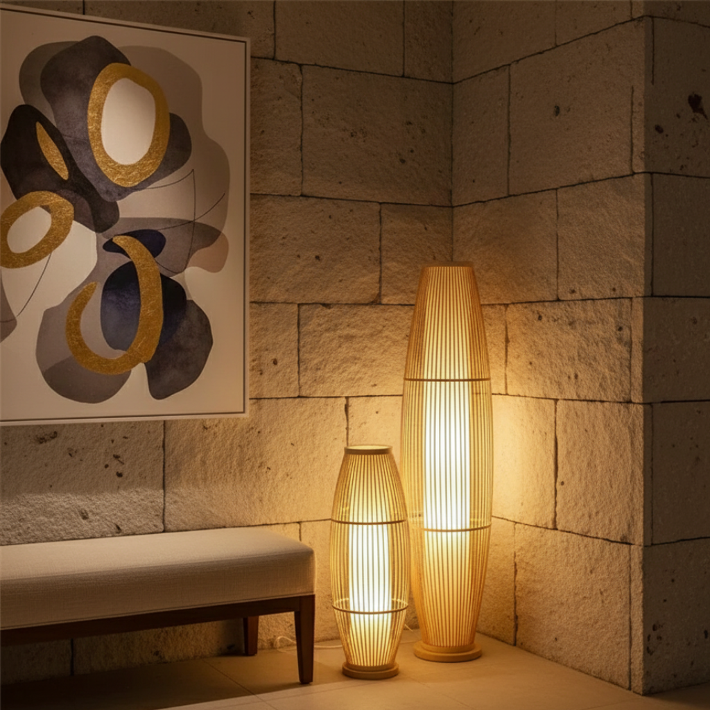 BambooGlow | Lámpara de Mesa y de Pie Moderna y Ecológica Elegante para Sala de Estar