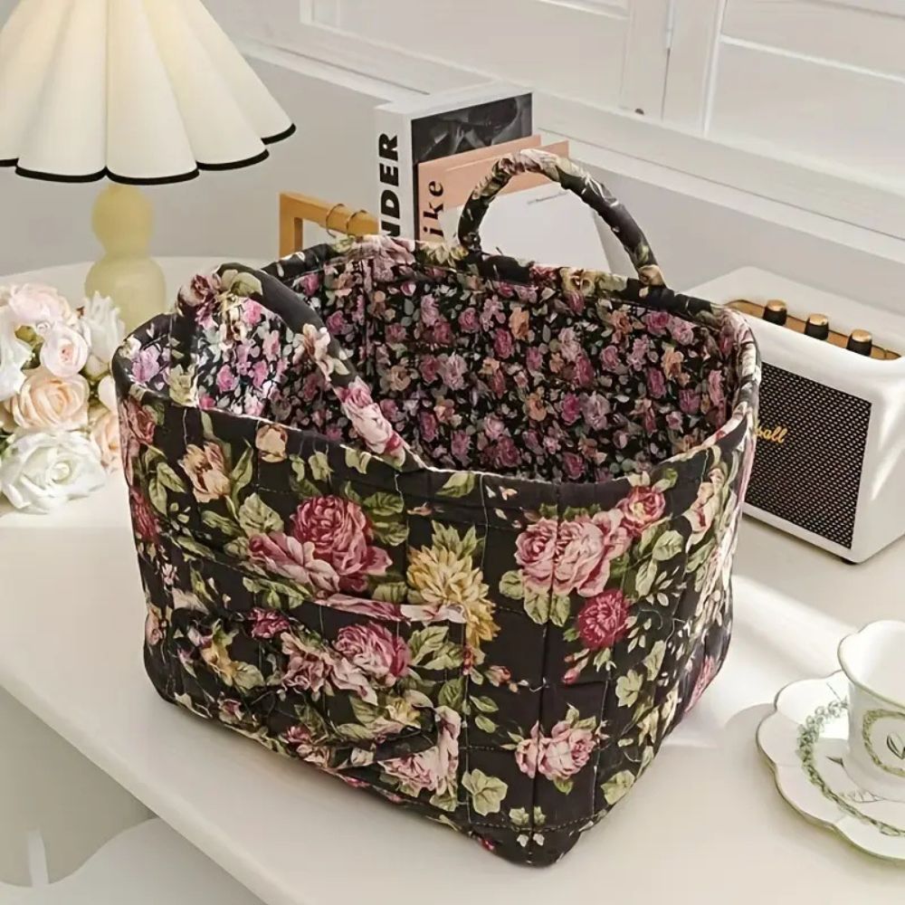 Cesta de Almacenamiento de Lona Floral Delicada