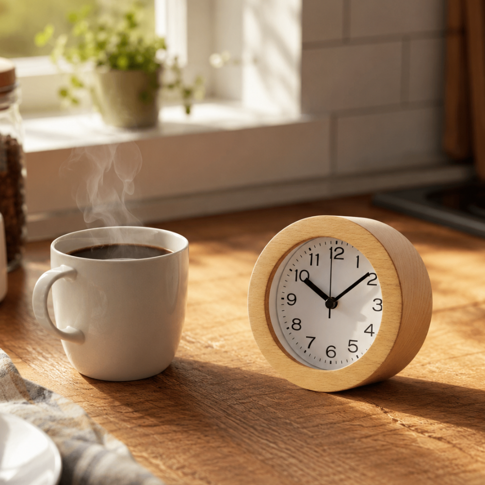 Reloj de Alarma Analógico de Madera Elegante con Movimiento de Cuarzo Silencioso