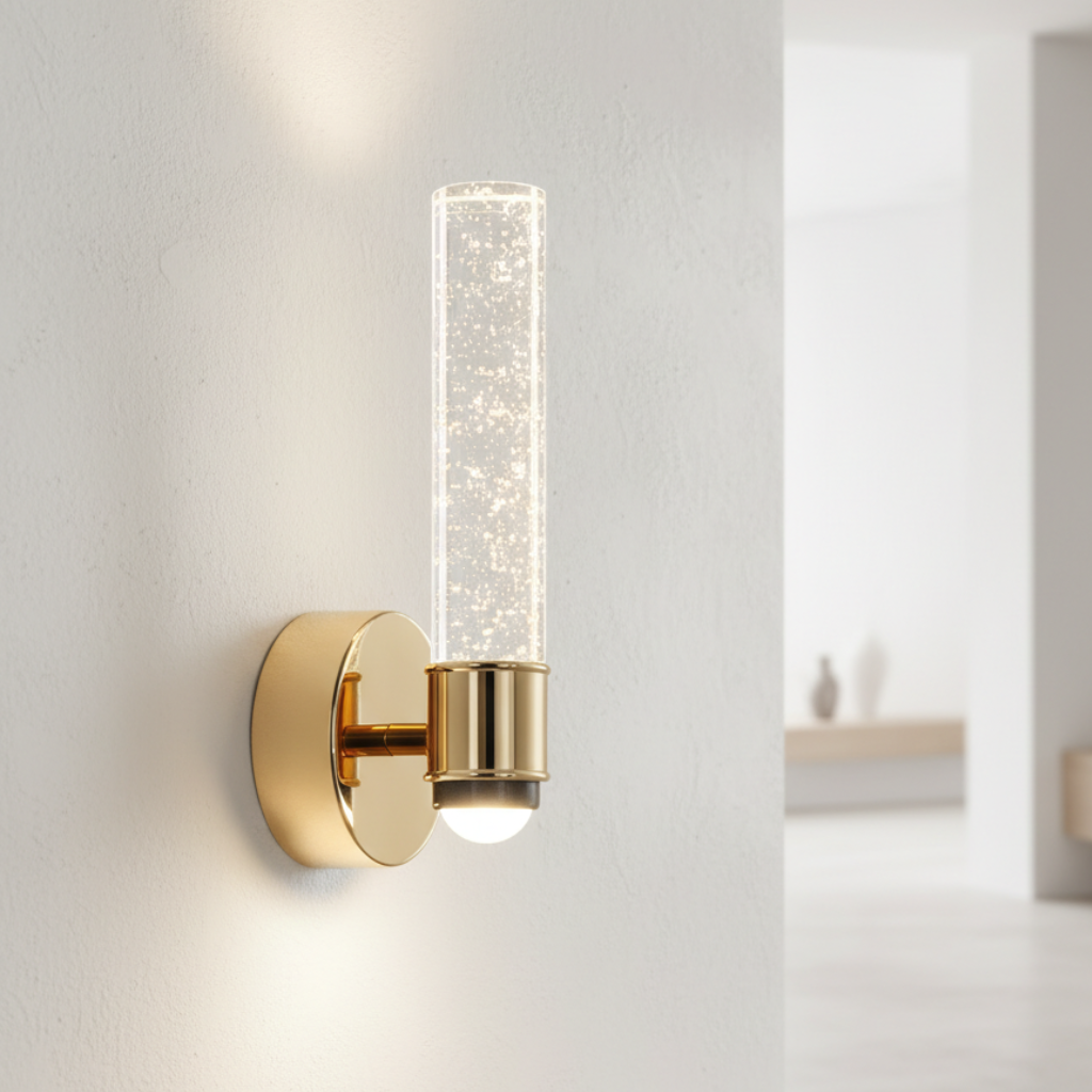 Luz de Pared de Cristal Glamuroso - Aplique Elegante con Marco de Metal para Decoración Moderna
