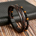 Pulsera de cuero estratificada y cuentas de piedra