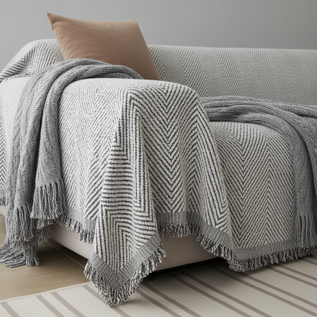 Funda de Sofá de Raya Herringbone - Funda Antideslizante y Duradera para Protección de Mascotas y Muebles