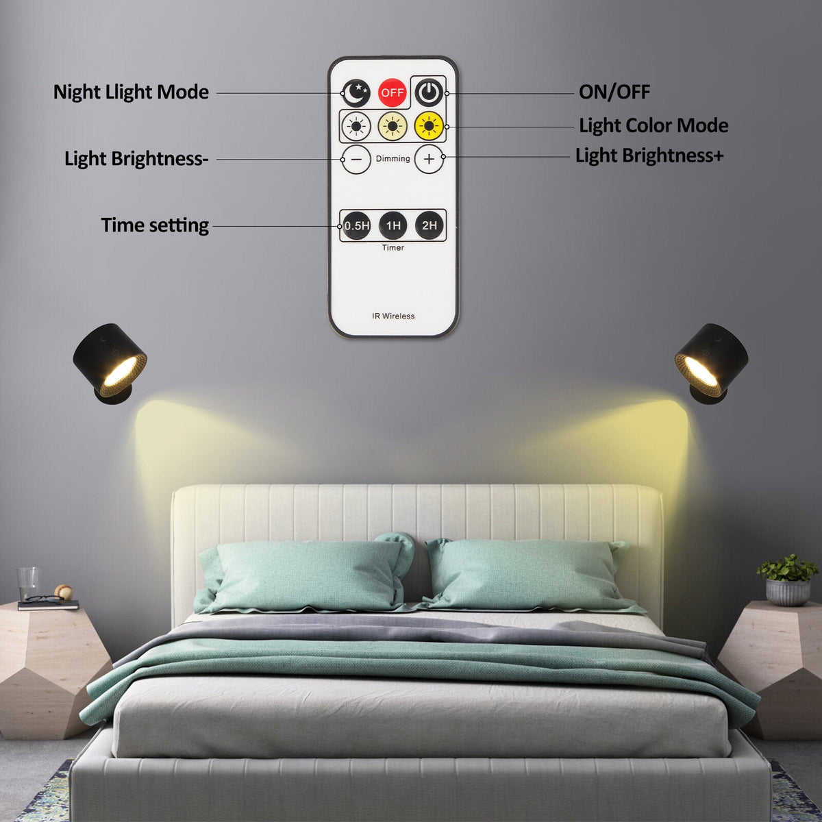 Skanto | Lámpara de pared LED – Recargable, magnética y luz bidireccional para interiores