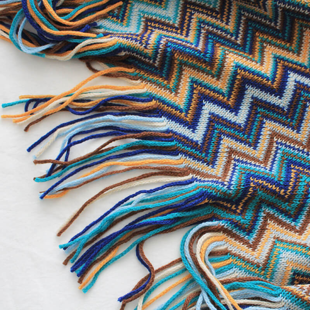 Manta de Tejido con Flecos en Zigzag Multicolor