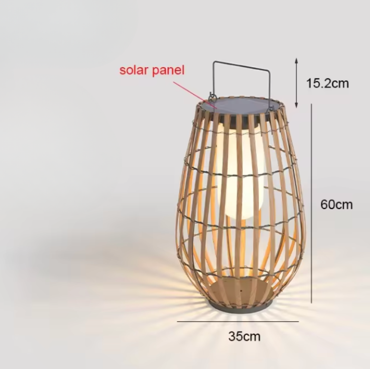 Lámpara de Suelo Solar de Rattan para Exteriores | Decoración de Iluminación para Patio y Jardín a Mano