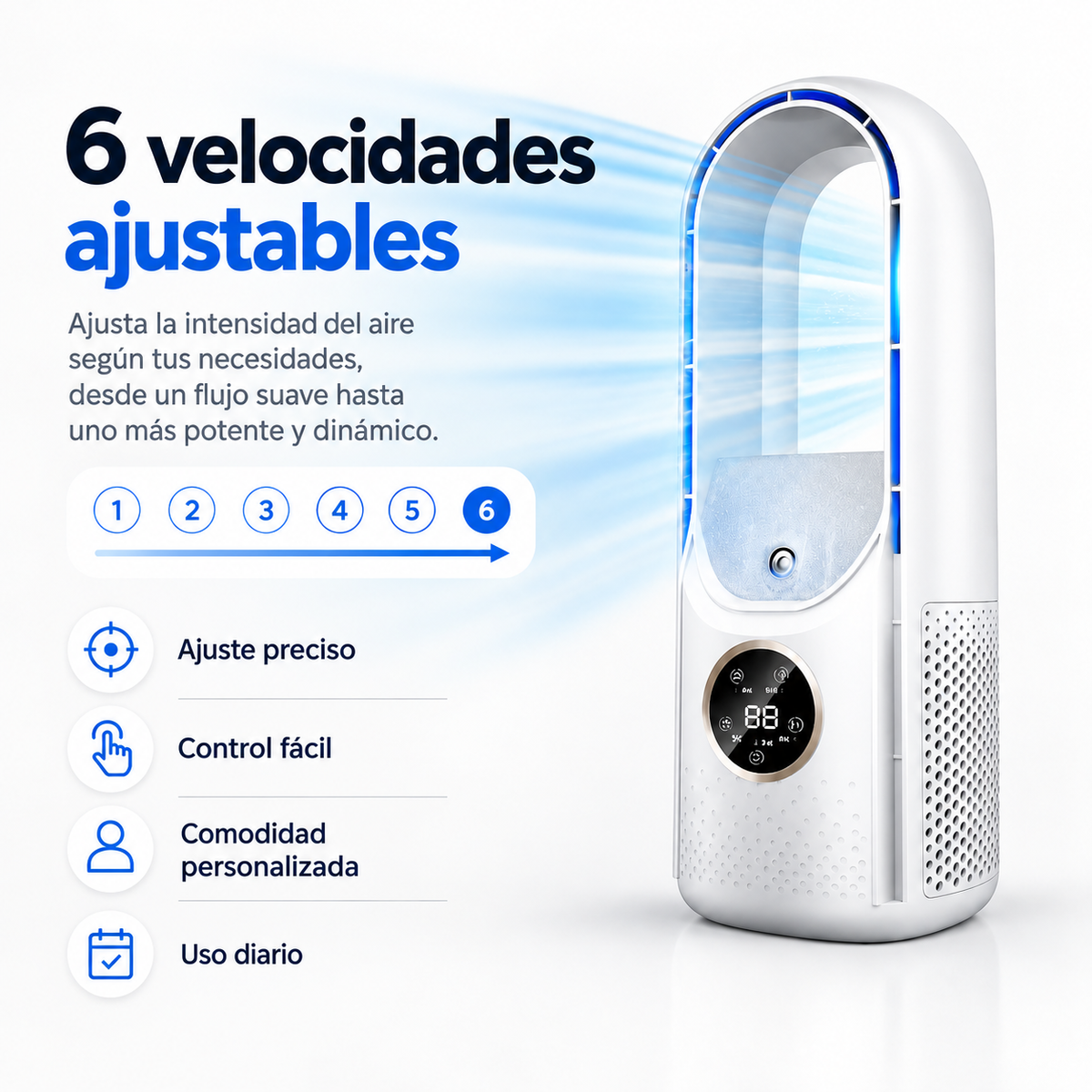 Refrigerador de aire portátil – Alimentación por USB – 6 velocidades – Para el hogar, la oficina y los viajes