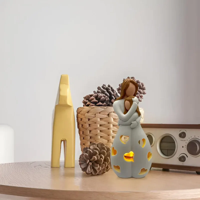 Regalo del Día de la Madre | Estatua de portavelas que abraza a madre e hija
