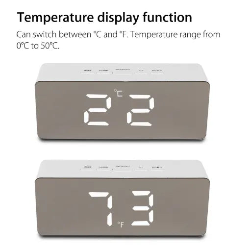 Reloj Despertador Digital Espejo Inteligente de Escritorio para la Mesita de Noche