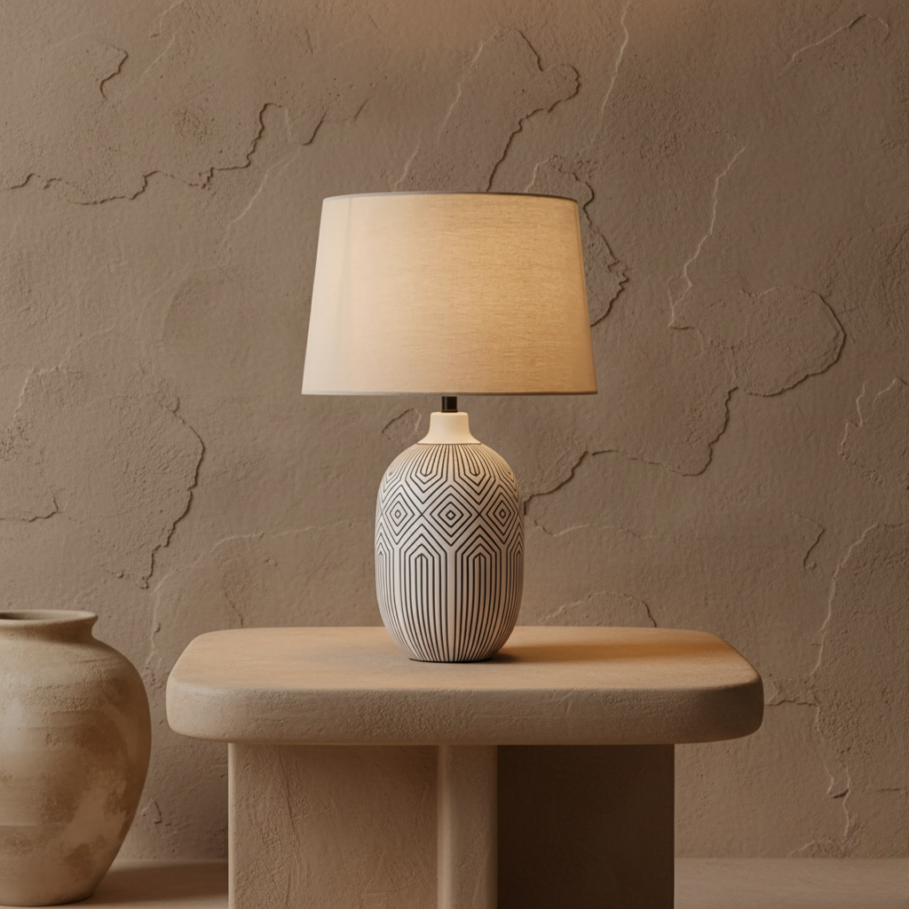 Lumera | Lámpara de Mesa Escultural de Cerámica Blanca Elegante para Sala de Estar