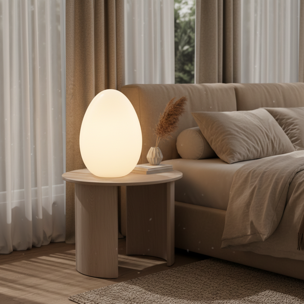 SolStone | Lámpara de Pie Escultural de Huevo Minimalista Moderna para Sala de Estar
