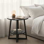 Mesa Lateral Moderna de Dos Niveles con Diseño Compacto – Mesa de Noche Versátil y Mesa de Exterior para Espacios Pequeños