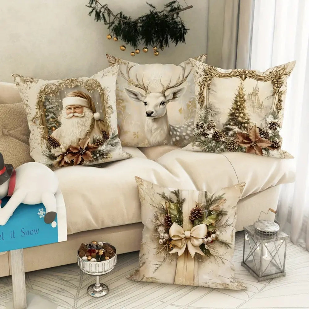Fundas de Cojín de Terciopelo Dorado para Navidad