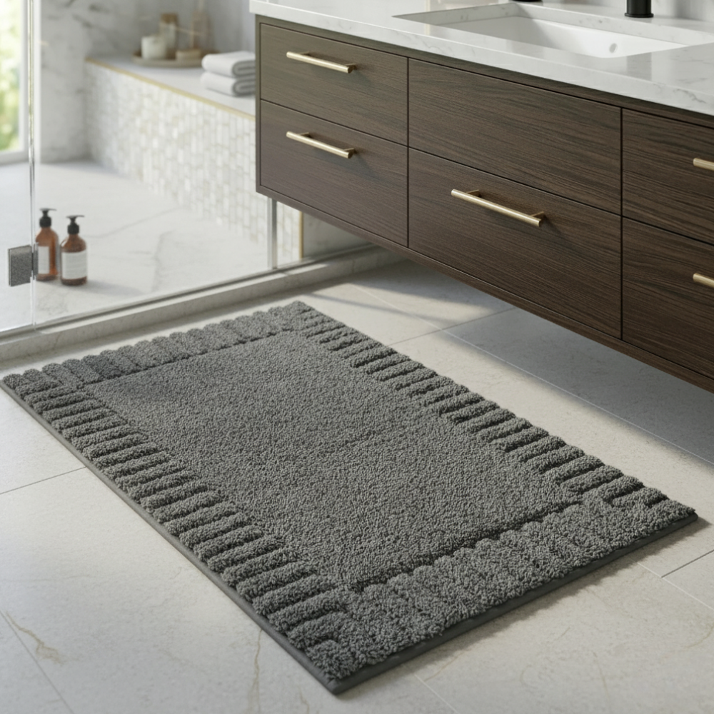 SereneMat - Alfombrilla de Baño Premium de Secado Rápido y Antideslizante con Raya Minimalista