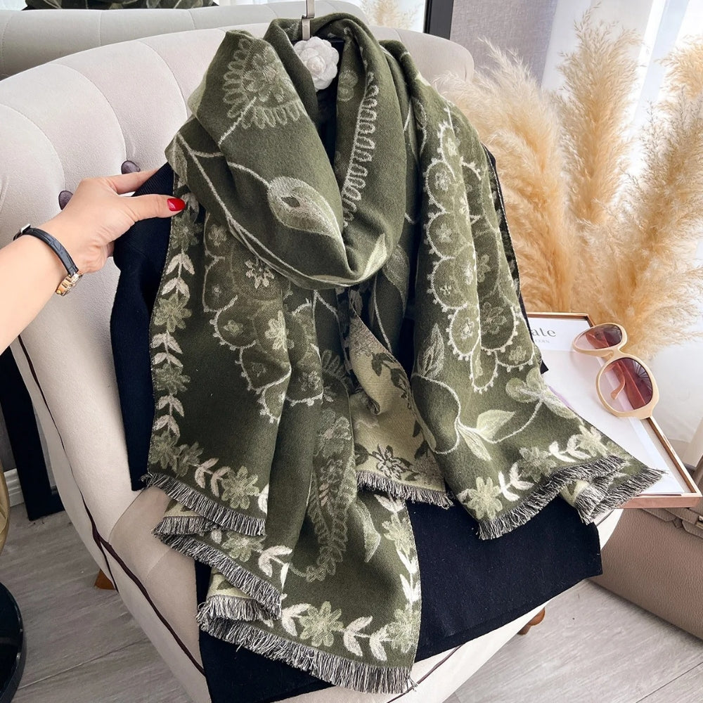 Chal de Invierno Floral Elegante de Doble Cara