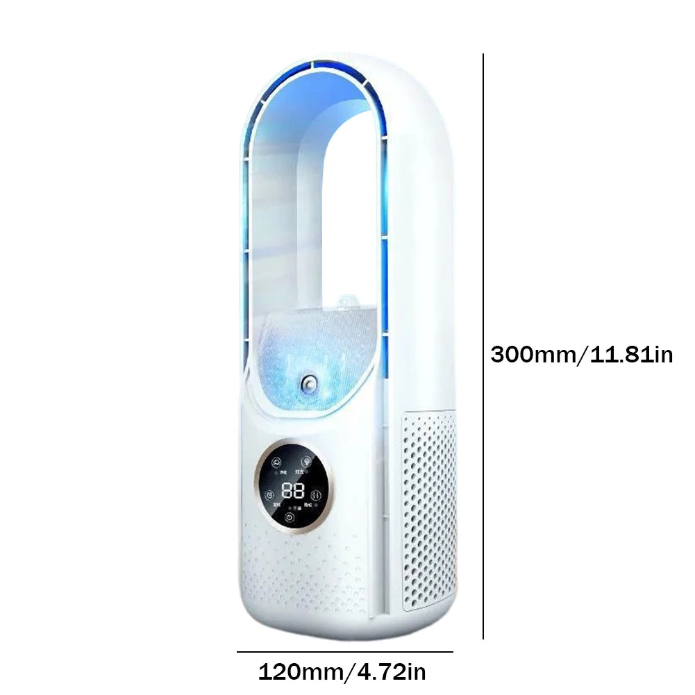 202Portable Airco - Enfriador de Aire Portátil Silencioso - Alimentado por USB - 6 Velocidades - Para Hogar, Oficina y Viajes - Blanco/Azul