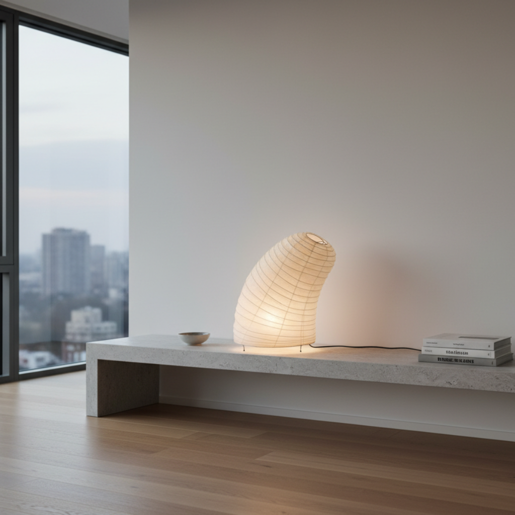 Lámpara de Mesa Akari V8 con Pantalla de Tela Texturizada para Dormitorio y Sala de Estar