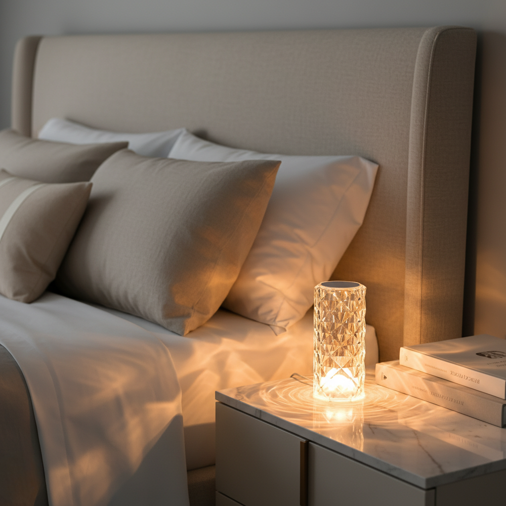 CrystalGlow | Lámpara de Mesa Inalámbrica con Control Táctil Dinámico y Opciones de Color
