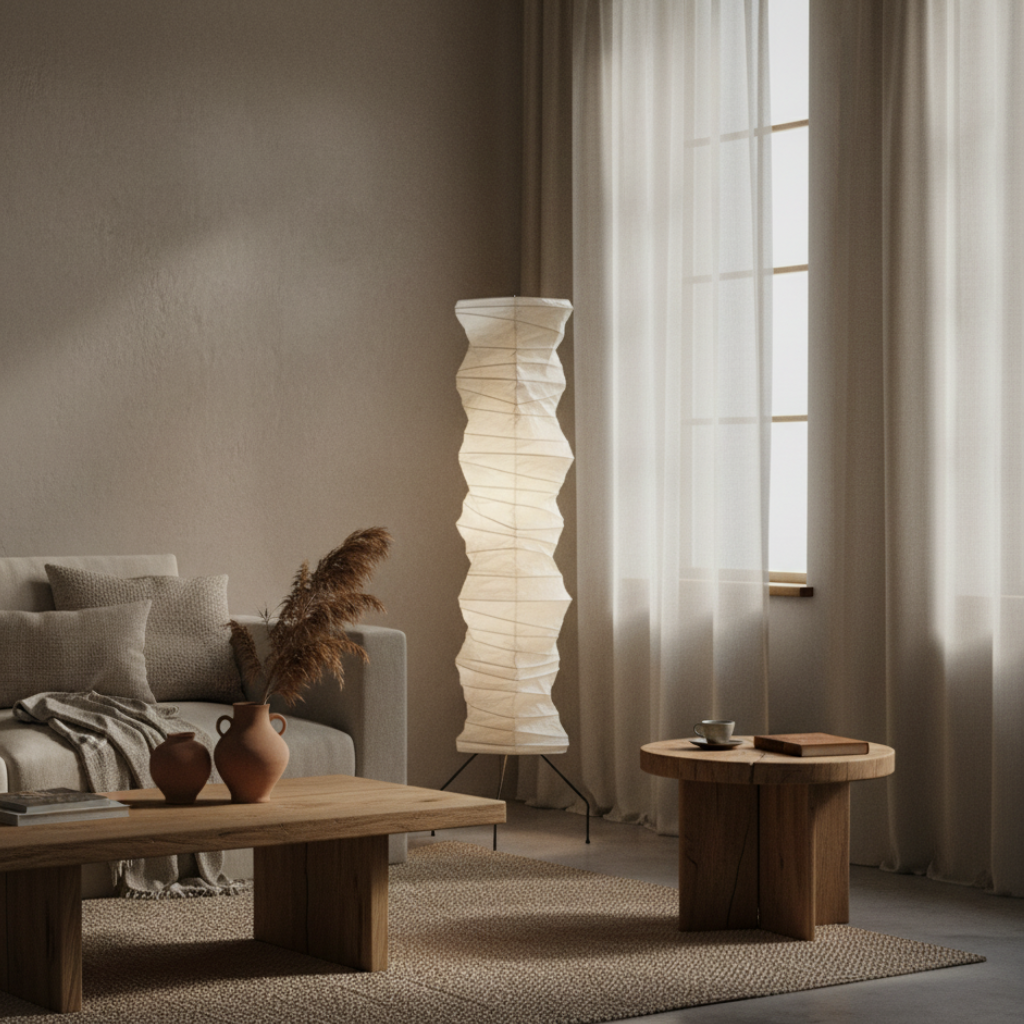 WabiSabi | Elegante Lámpara de Pie Orgánica Japonesa Moderna para la Sala de Estar