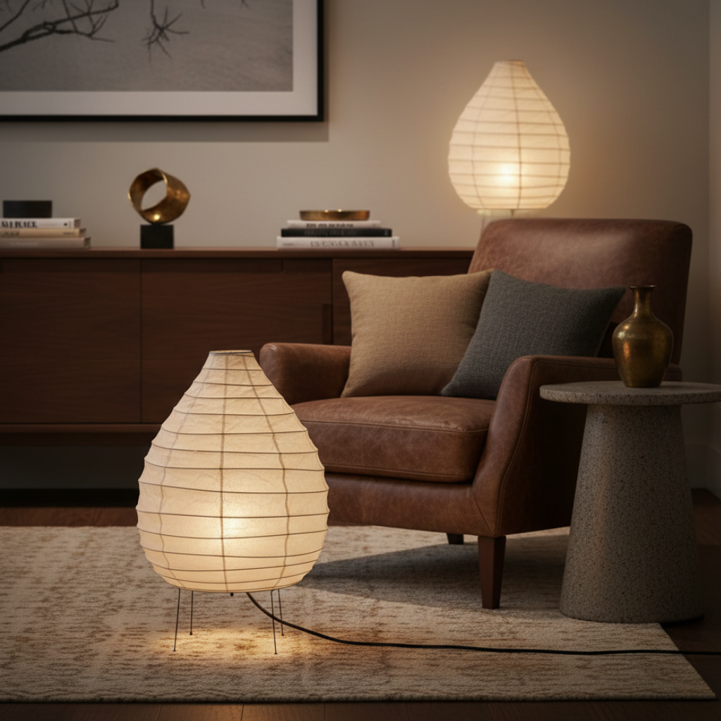 Lámpara de Mesa y Suelo Minimalista Akari 22N - Pantalla de Papel Washi para Dormitorio y Sala de Estar