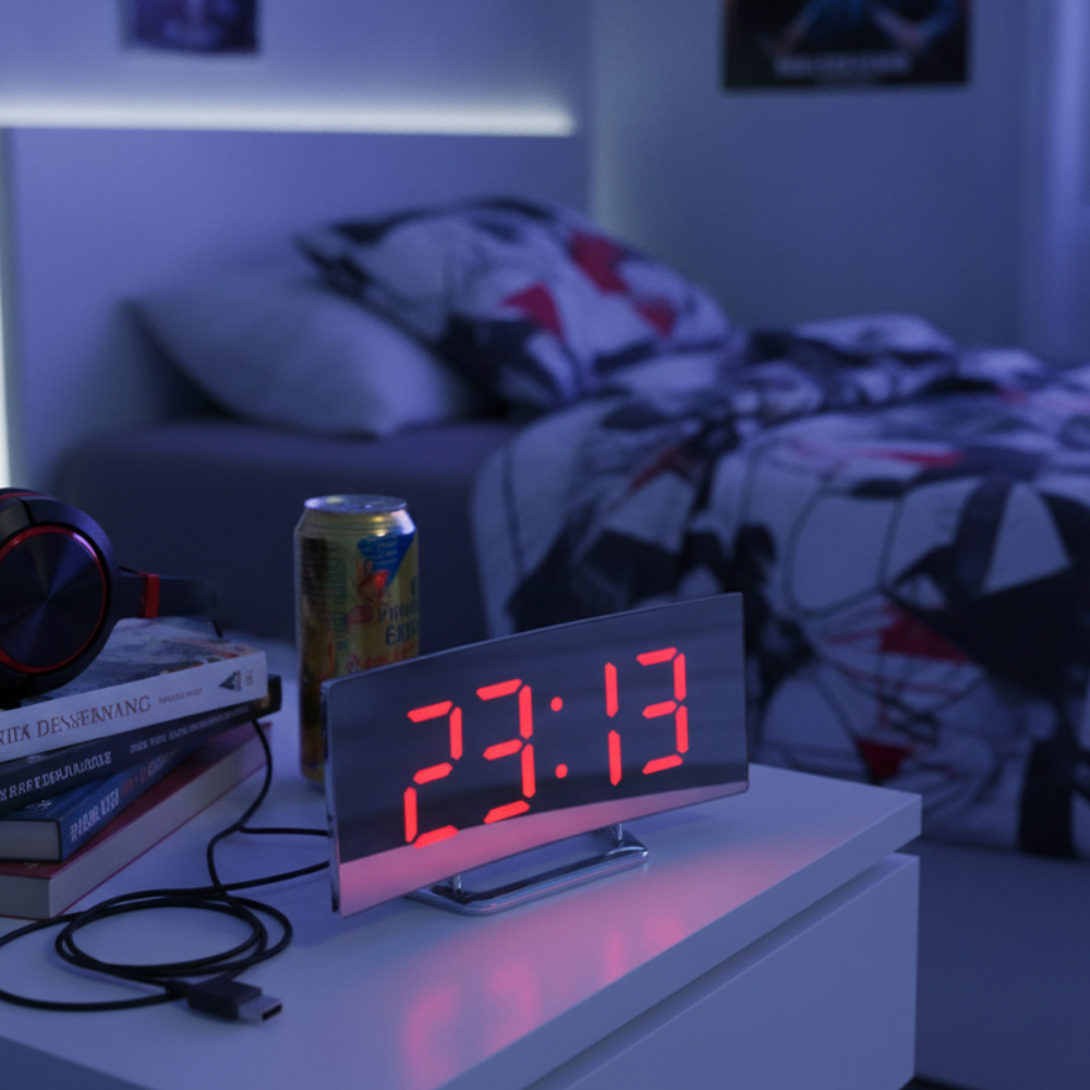 Reloj Despertador Digital LED Curvado y Elegante con Función de Regulación de Brillo