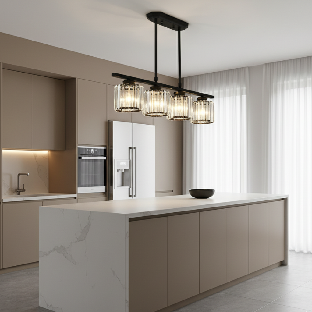 Colección Gallery | Iluminación Colgante para Cocina con Pantallas de Vidrio Facetado
