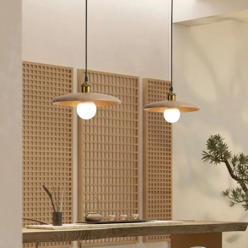 Oriva | Lámpara colgante en forma de disco de madera