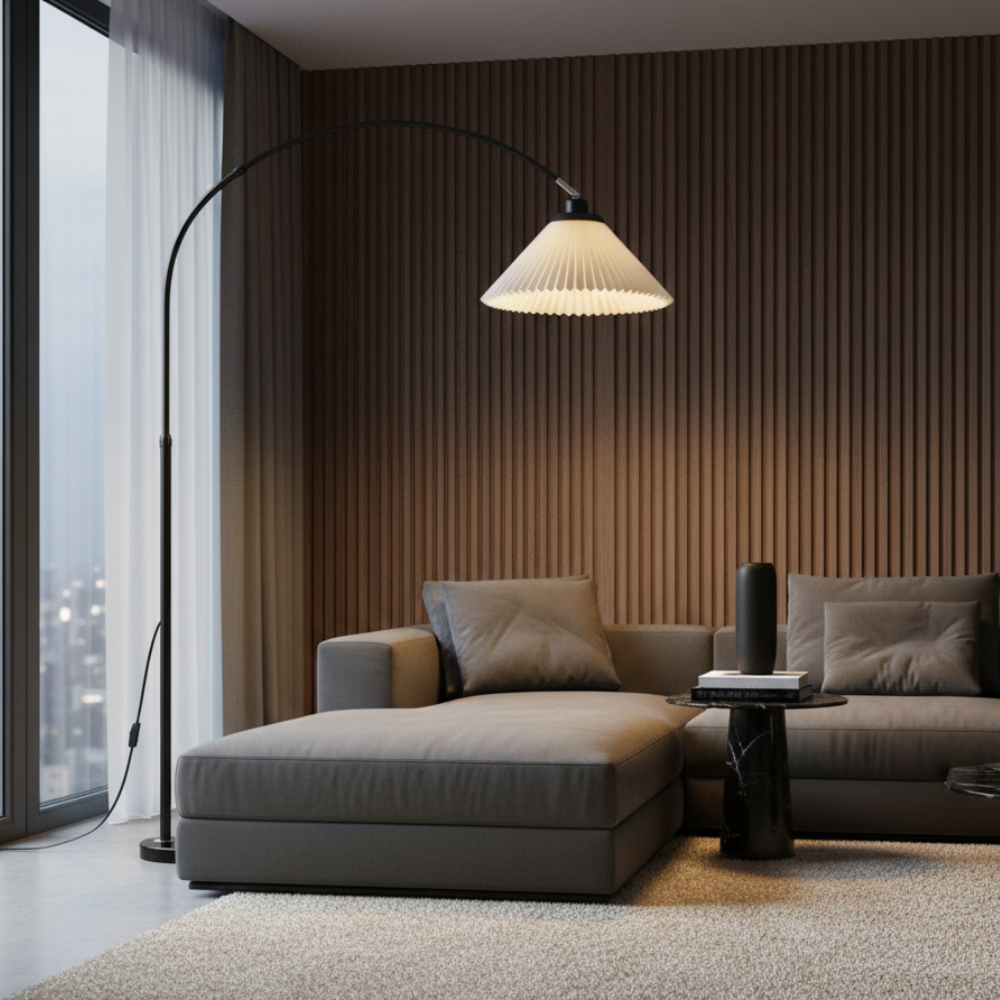 Valoura | Lámpara de Pie Elegante con Arco Ajustable y Luz Tri-Color para Sala de Estar o Dormitorio