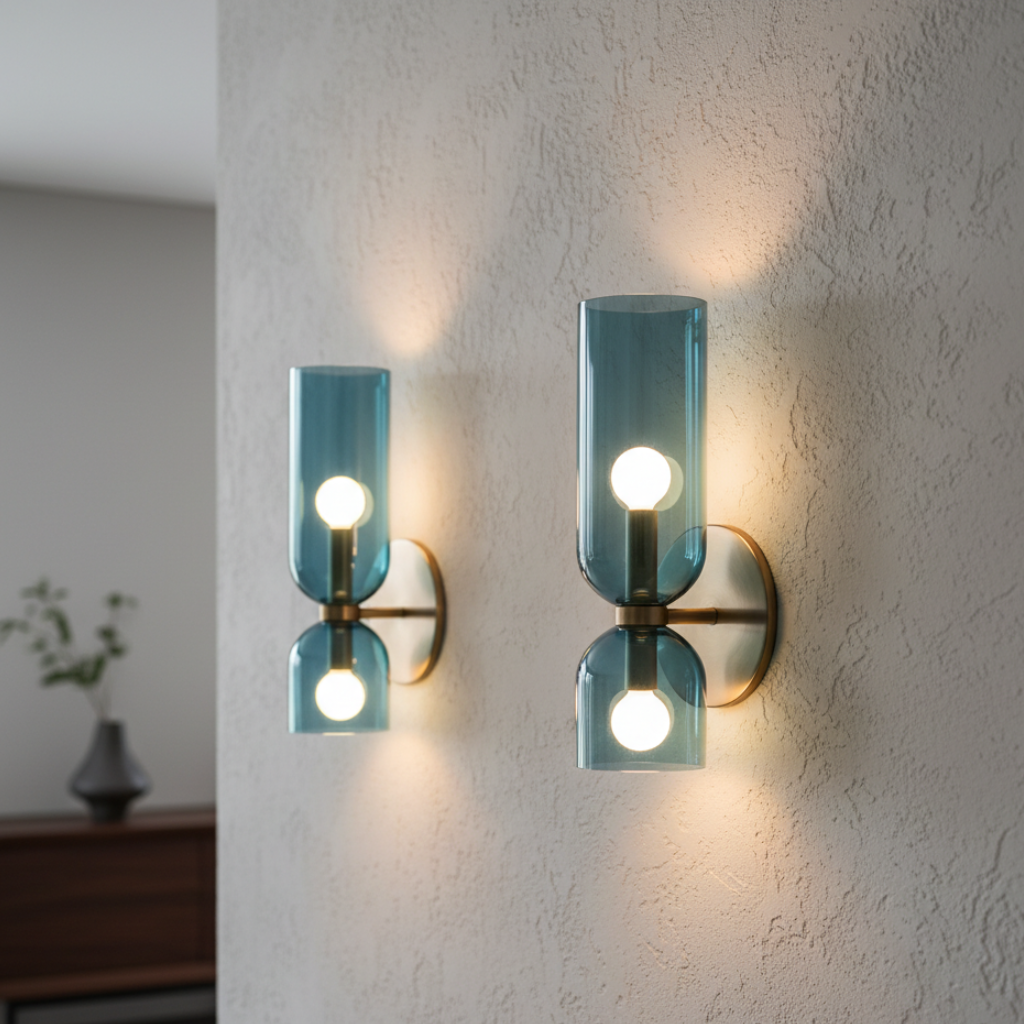 Lámpara de Pared de Doble Cabeza de Vidrio Elegante | Iluminación de Aplique Minimalista Moderna para Sala de Estar o Dormitorio