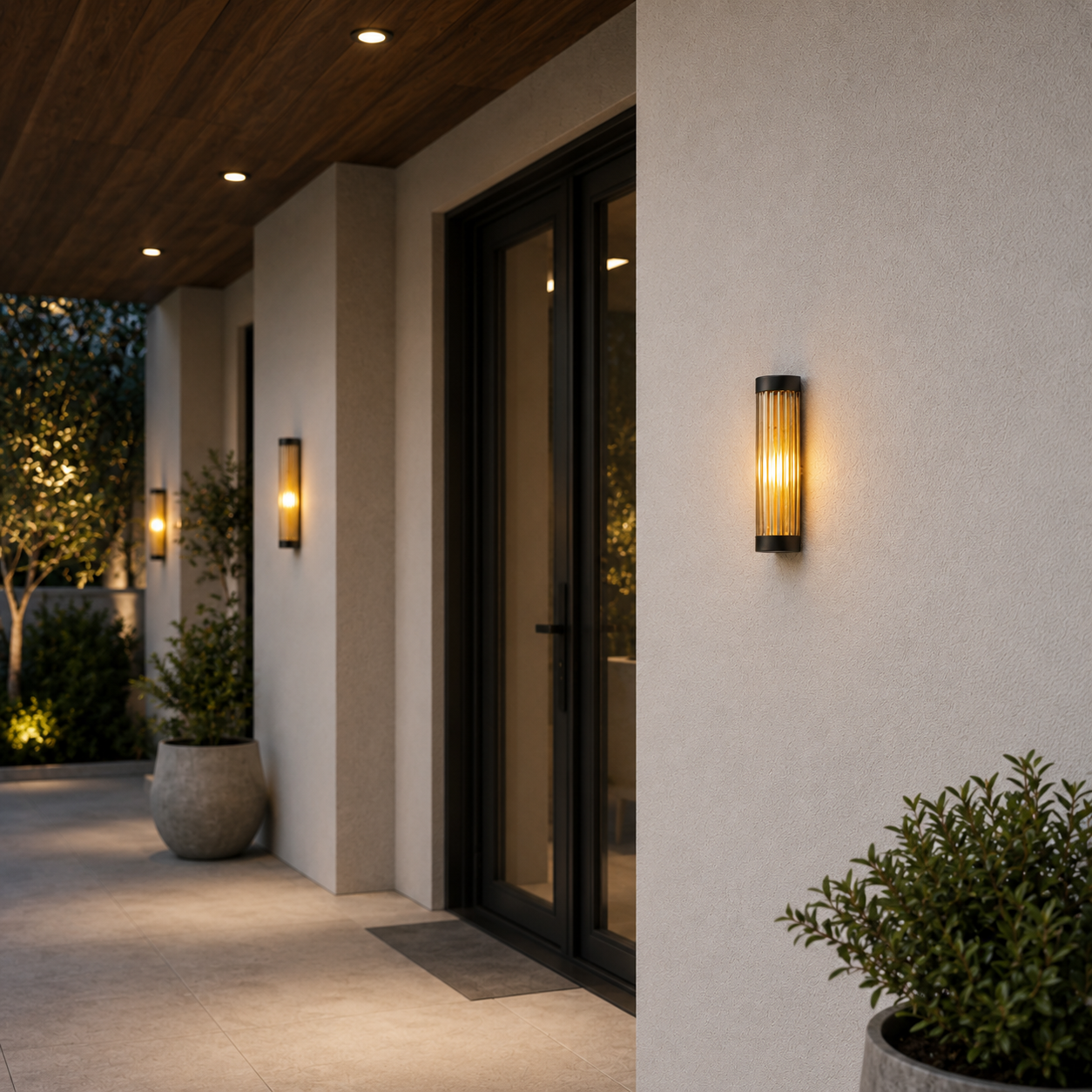Aplique Cilíndrico Moderno de Vidrio Estriado para Exteriores