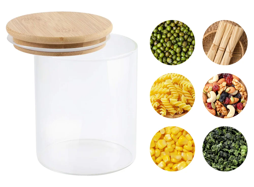 Conjunto de Tarros de Vidrio PureVorrat – Envases con Tapa de Madera | Hermético y Elegante | Almacenamiento Moderno de Cocina | Brehn