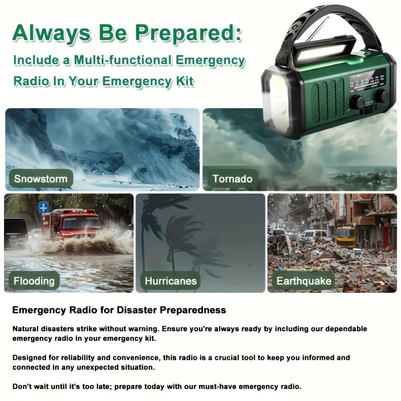 StormMate X10 Radio de emergencia con batería de 10.000 mAh | Solar, manivela & USB-C | Luz LED, alarma SOS & brújula | AM/FM/NOAA