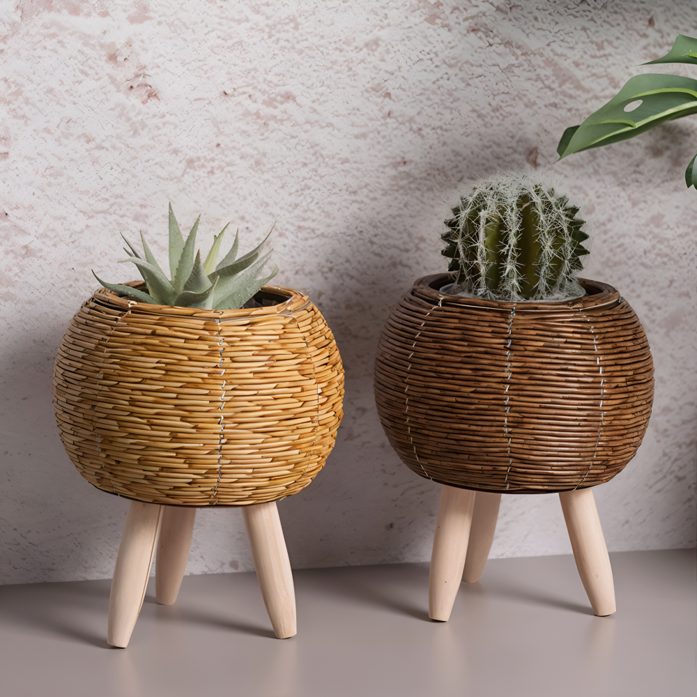 Maceta de Rattan Artificial de Estilo Rústico