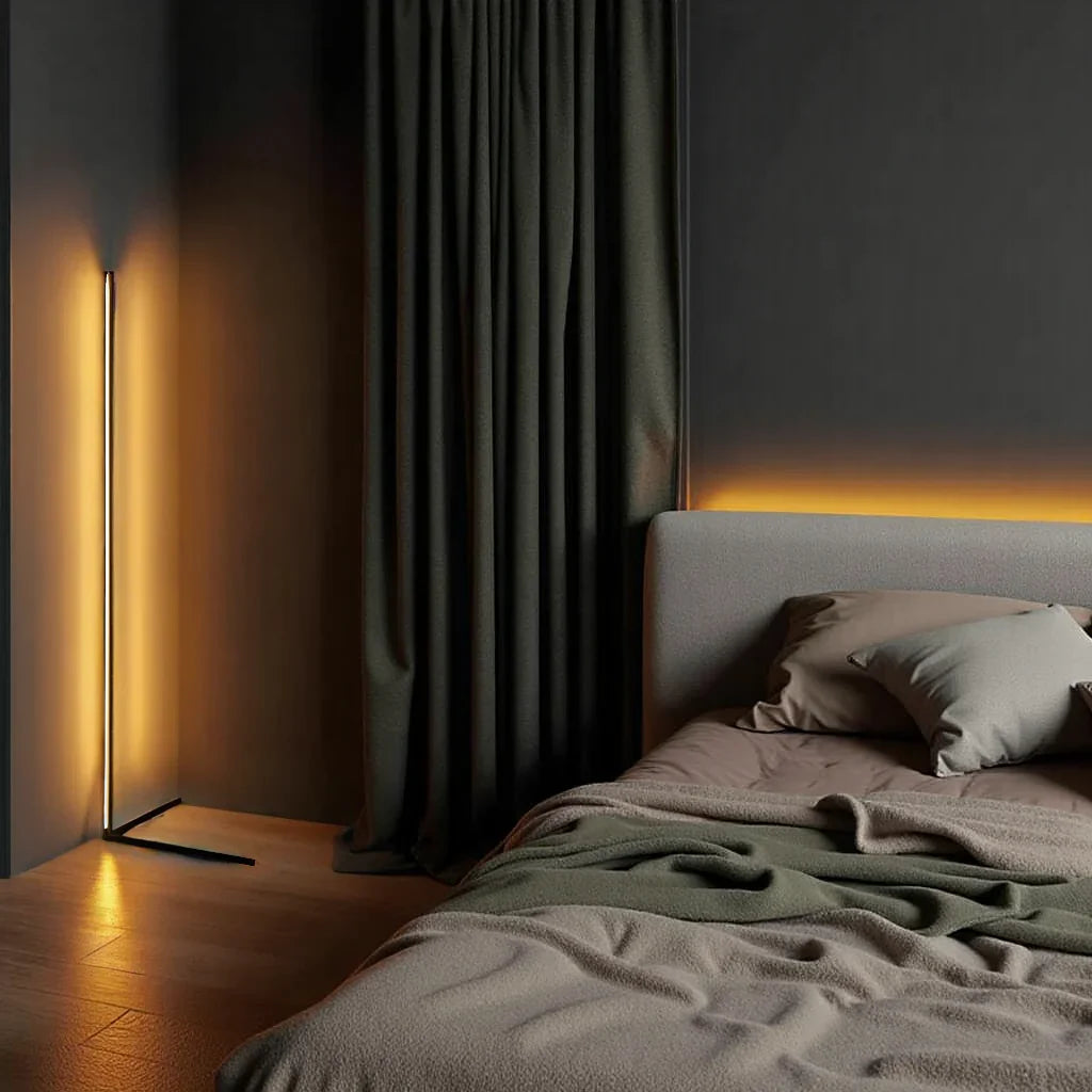 Lámpara de Pie LED Minimalista con Modos de Luz Regulables y Diseño Lineal Moderno