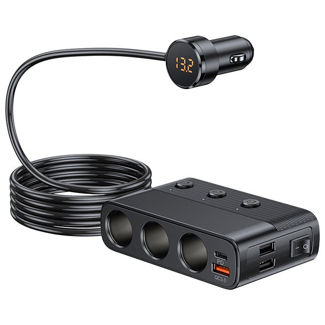 Adaptador de Encendedor de Coche 7 en 1 con Carga Rápida