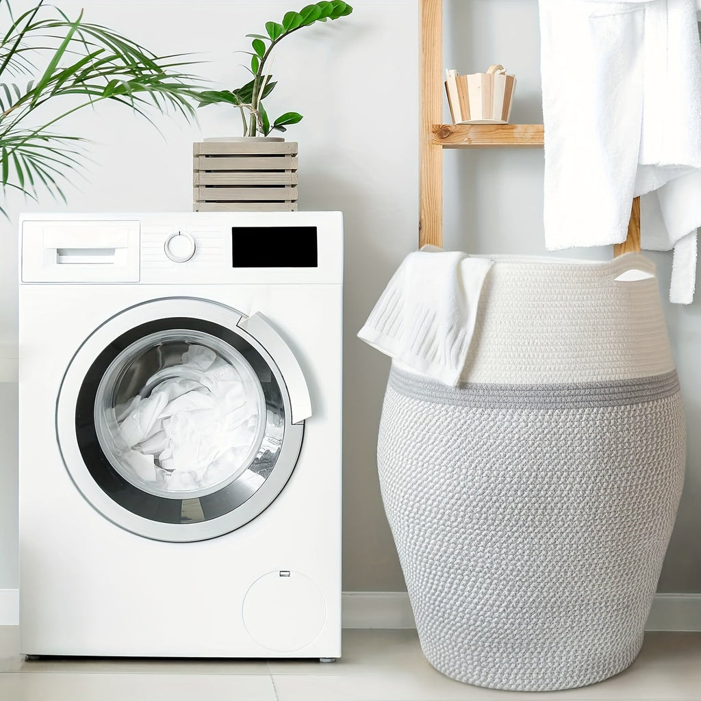 Cesta de Ropa de Mimbre Tejida Grande – Práctica y Elegante para Cualquier Espacio de Lavado