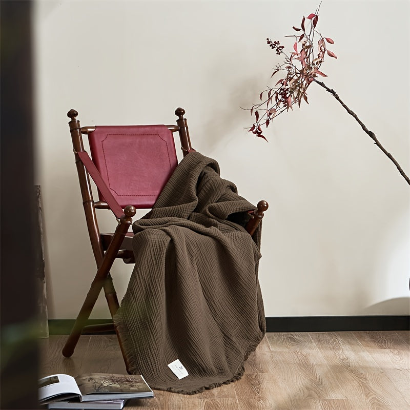 OLIVEBREEZE – Manta de gasa de algodón ligera de 4 capas con flecos elegantes