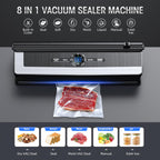 Dispositivo de vacío profesional 8 en 1 | Cortador de precisión integrado | Modos para alimentos secos y húmedos | Sistema de sellado a prueba de aire con LED | Incluye 15 bolsas de vacío