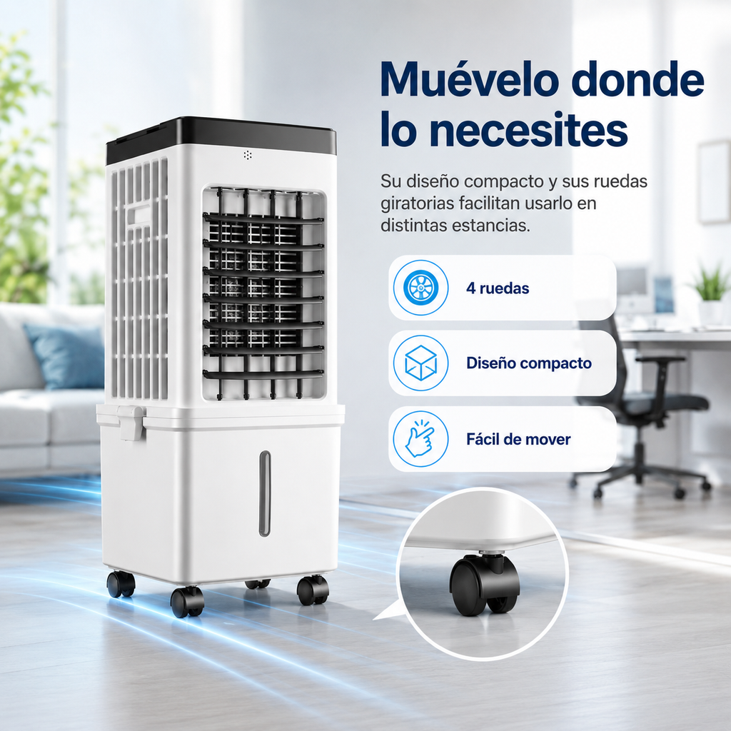 Aire Acondicionado Móvil – tanque de agua de 15L con elementos refrigerantes y 3 velocidades