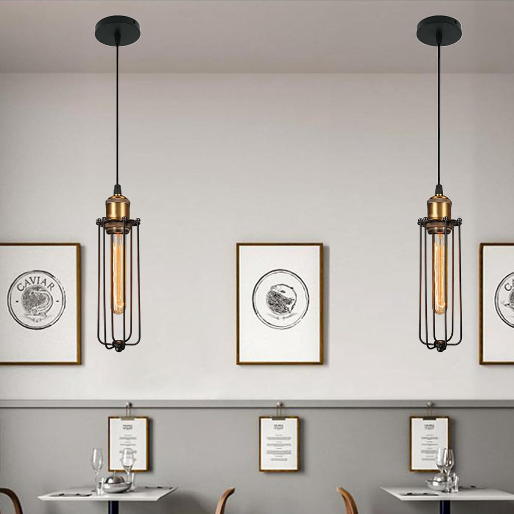 Luz colgante industrial de diseño retro – Lámpara colgante vintage con rejilla de metal