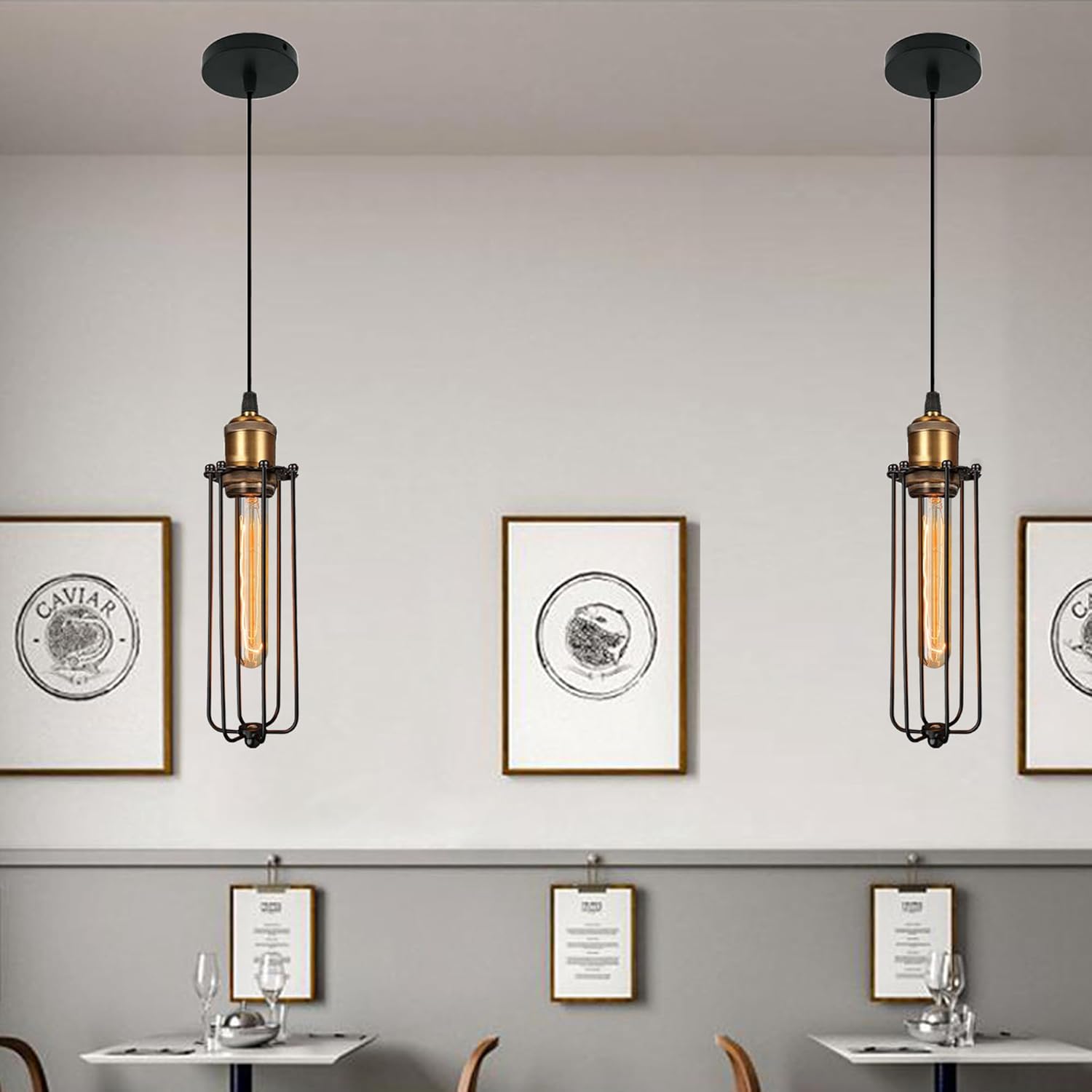 Luz colgante industrial de diseño retro – Lámpara colgante vintage con rejilla de metal