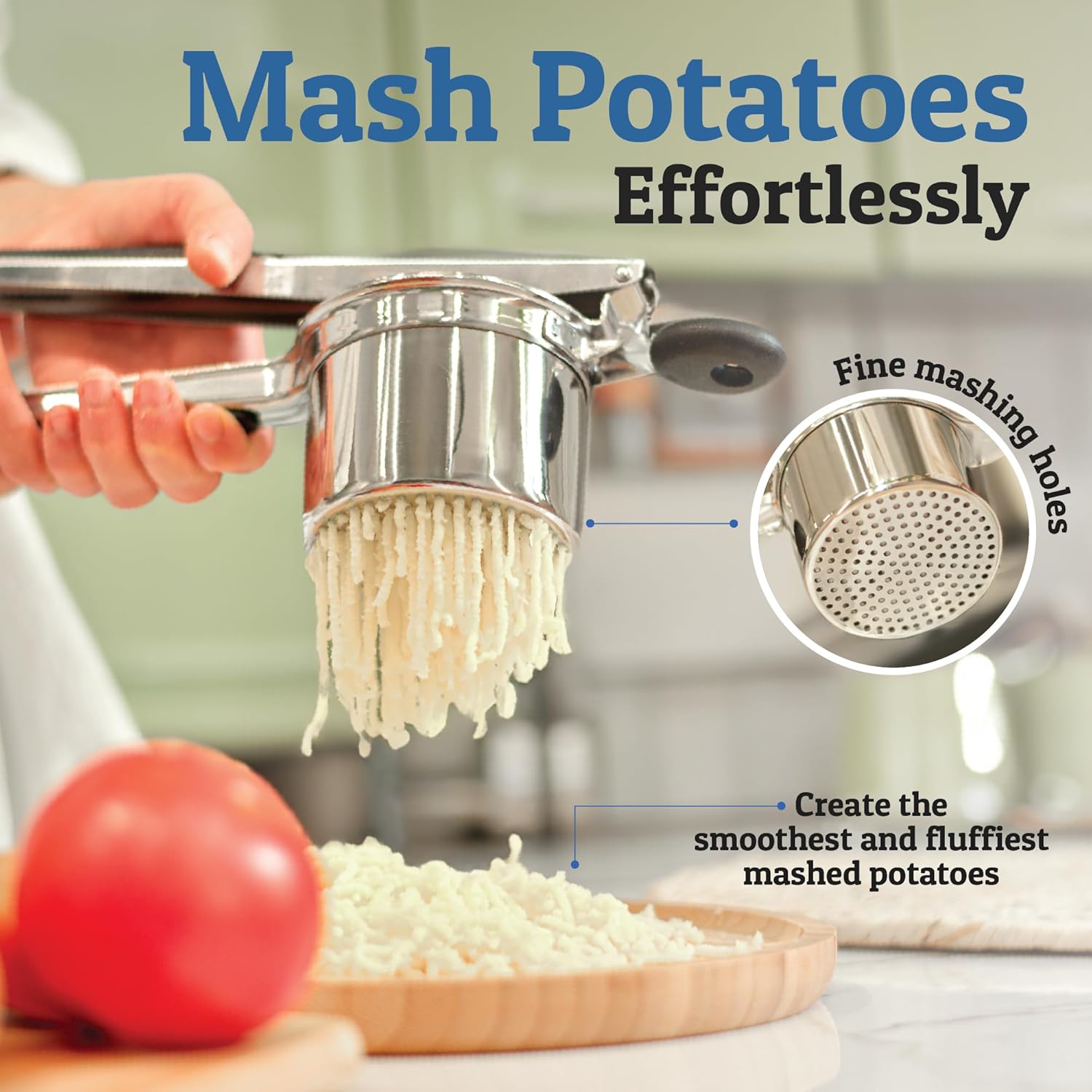 PureMasher Pro Prensa de Patatas de Acero Inoxidable 15oz | Capacidad Extra Grande | Para Puré, Verduras y Frutas | Sin Grumos y Robusta