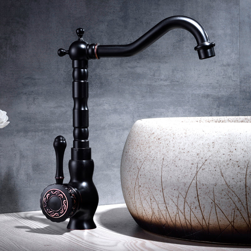 Lisslune | Grifo de lavabo estilo glamuroso con pico giratorio y manija de palanca