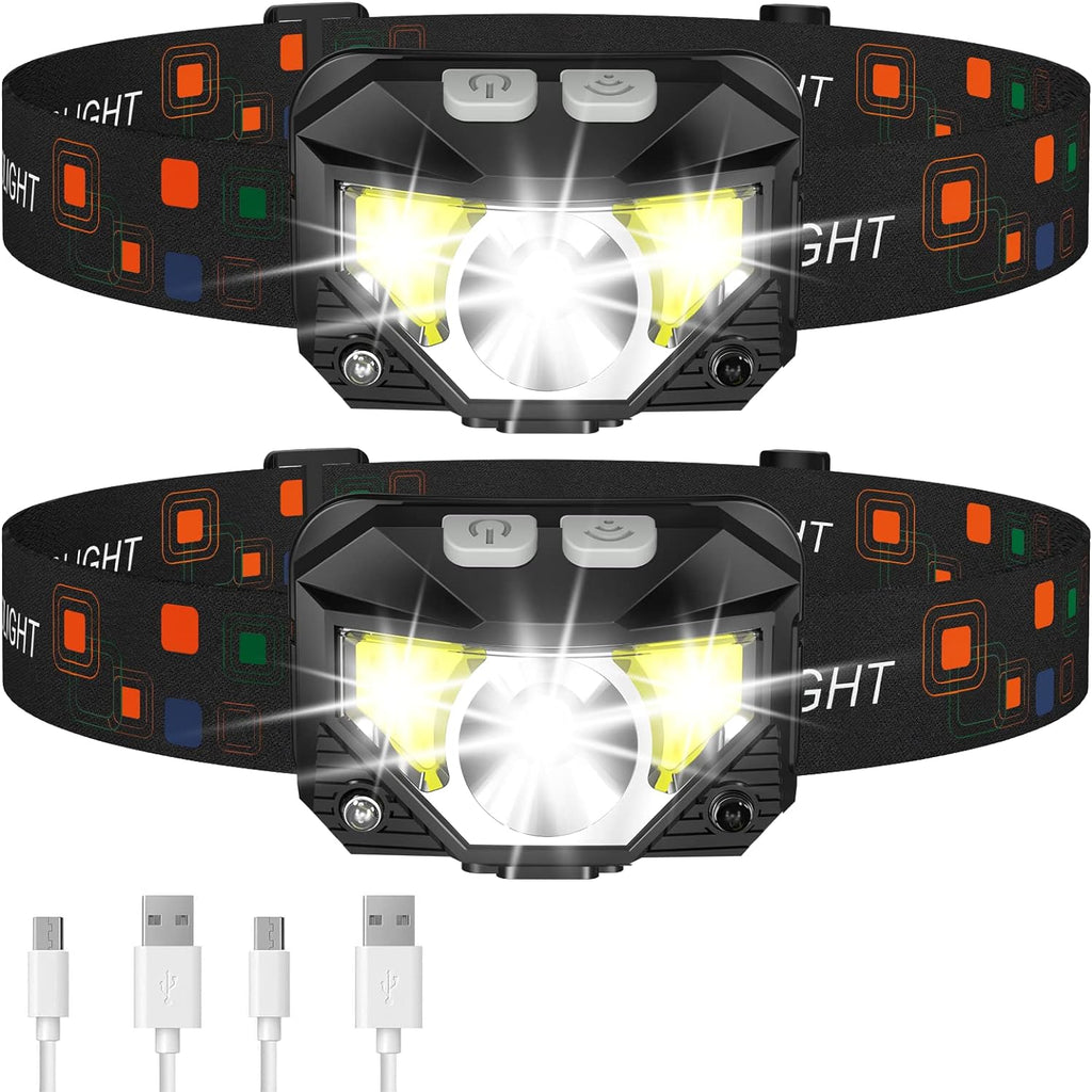 Linterna Frontal LED | Recargable, Impermeable, Sensor de Movimiento | Paquete de 2