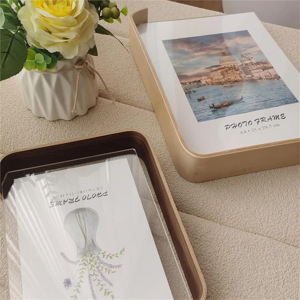 FOTODUO – Marco de fotos de acrílico y madera con vista doble para decoración moderna de mesa