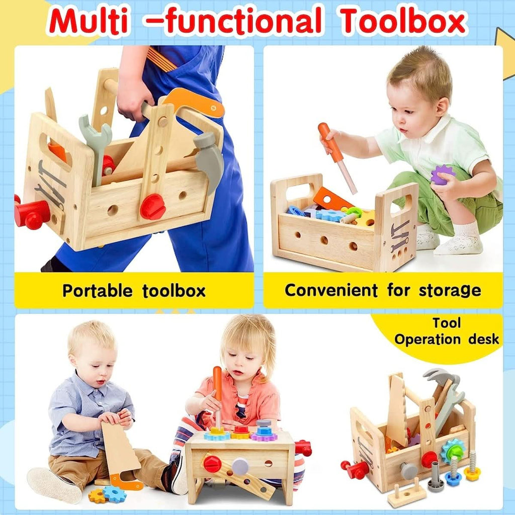 Caja de herramientas de madera para niños – Caja de herramientas creativa para el desarrollo motor a partir de 6 meses