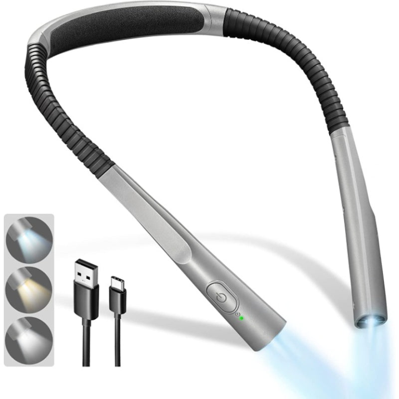 Lámpara de lectura LED para el cuello, luz de libro para leer en la cama, 3 colores, 6 niveles de brillo, brazo flexible, recargable, duradera, perfecta para leer, tejer, acampar, reparar