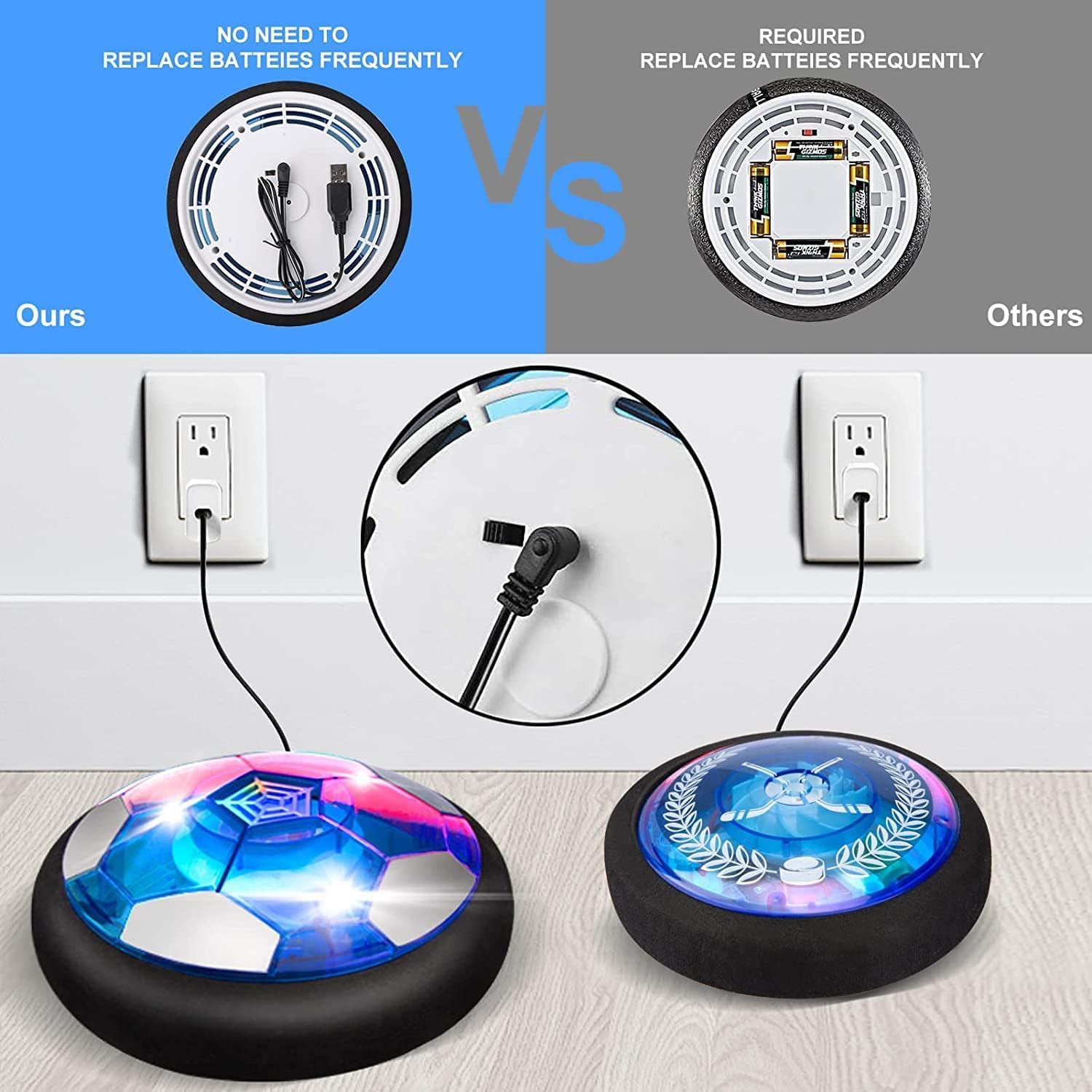 Set de Hockey y Fútbol Flotante 3 en 1 - Pelota Flotante Iluminada LED para Niños, Juguete Deportivo para Interior y Exterior