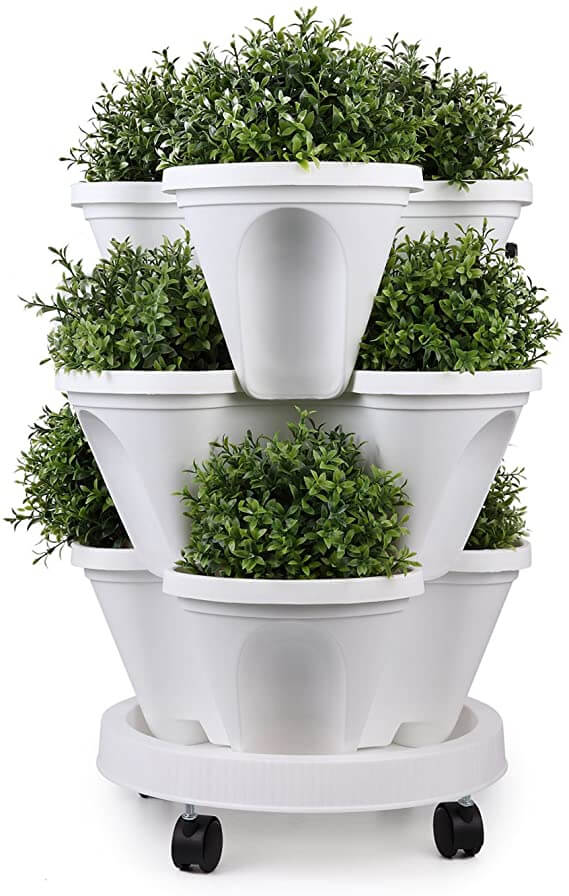 Torre de Plantas Apilable con Sistema de Riego 4 Niveles