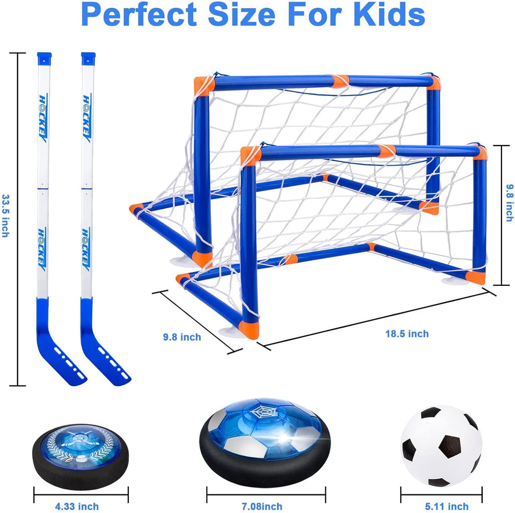 Set de Hockey y Fútbol Flotante 3 en 1 - Pelota Flotante Iluminada LED para Niños, Juguete Deportivo para Interior y Exterior