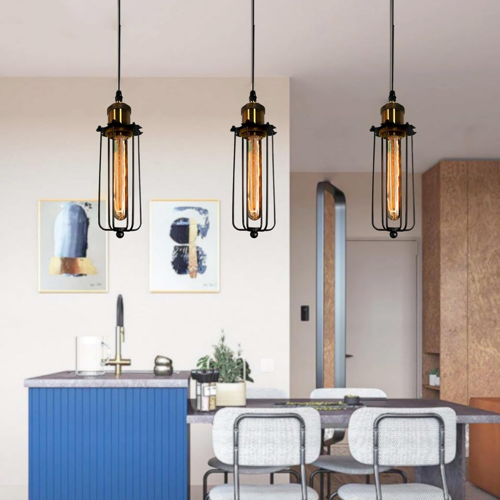 Luz colgante industrial de diseño retro – Lámpara colgante vintage con rejilla de metal